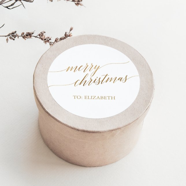 Elegant Gold Frohe Weihnachtsgeschenke Name Runder Aufkleber (Von Creator hochgeladen)
