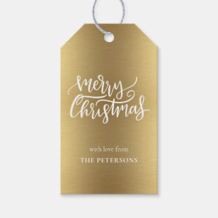 Elegant Gold Frohe Weihnachtskalligrafie mit Namen Geschenkanhänger