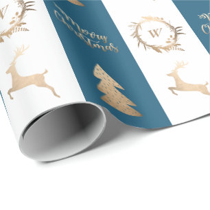 Elegant Gold Frohe Weihnachtsmonogramm  Geschenkpapier