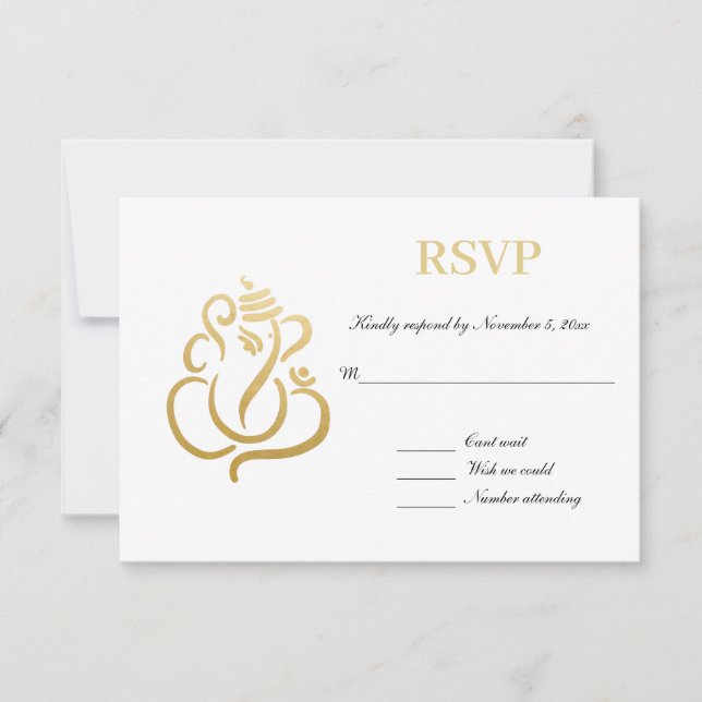 Elegant Gold Ganesh | Indian Wedding RSVP Einladung (Vorderseite)
