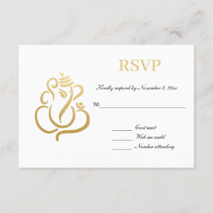 Elegant Gold Ganesh   Indian Wedding RSVP Einladung