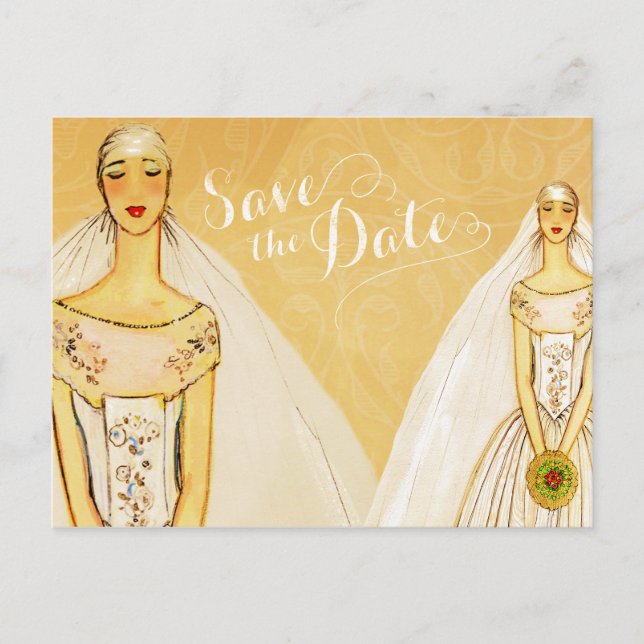 Elegant Gold Gay Lesbian Save the Date Ankündigungspostkarte (Vorderseite)
