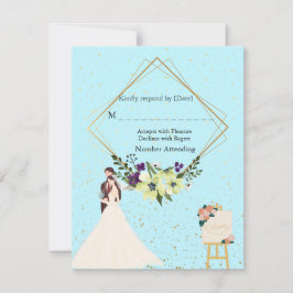 Elegant Gold Geometric Dusty Blue RSVP Card Karte