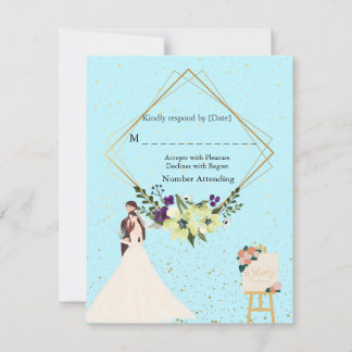 Elegant Gold Geometric Dusty Blue RSVP Card Karte