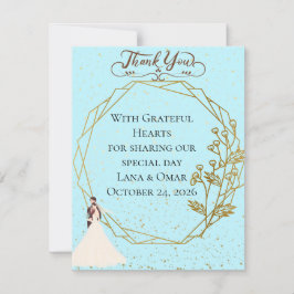 Elegant Gold Geometric Dusty Blue Wedding Dankeskarte