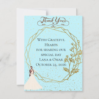 Elegant Gold Geometric Dusty Blue Wedding Dankeskarte