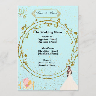 Elegant Gold Geometric Dusty Blue Wedding Menu  Menükarte