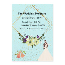 Elegant Gold Geometric Dusty Blue Wedding Program 
