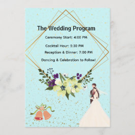 Elegant Gold Geometric Dusty Blue Wedding Program Programm