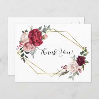 Elegant Gold Geometric Floral Vielen Dank Postcard Postkarte