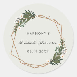 Elegant Gold Geometric Greenery Boho Brautparty Runder Aufkleber