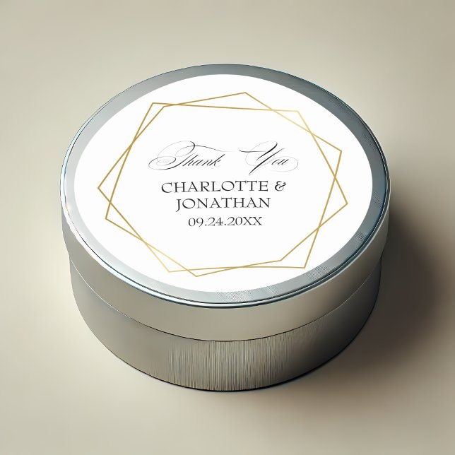 Elegant Gold Geometric Vielen Dank Gastgeschenk Ho Runder Aufkleber (Elegant Gold Geometric Thank You Wedding Favor Classic Round Sticker)
