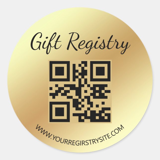 elegant gold gift registry qr code baby shower runder aufkleber (Vorderseite)