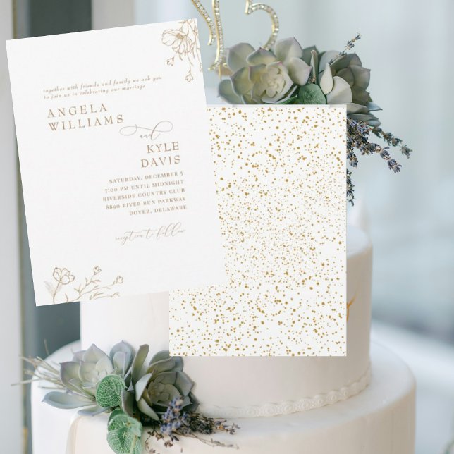 Elegant Gold Glam Floral No Parters Wedding Einladung (Von Creator hochgeladen)