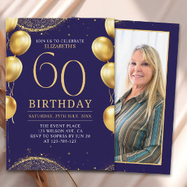 Elegant Gold Glitter Birthday 60th with Balloons Einladung