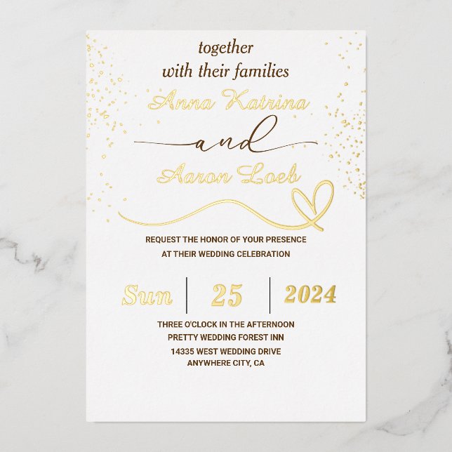Elegant Gold Glitter Custom Wedding Foil Invite Folieneinladung (Vorderseite)