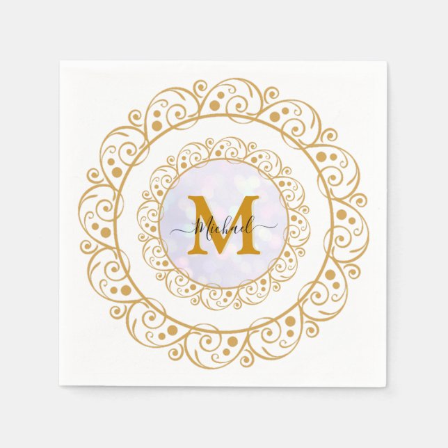 Elegant Gold Glitter Initial & Name Serviette (Vorderseite)