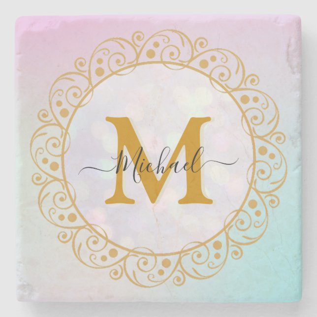 Elegant Gold Glitter Initial & Name Steinuntersetzer (Vorderseite)