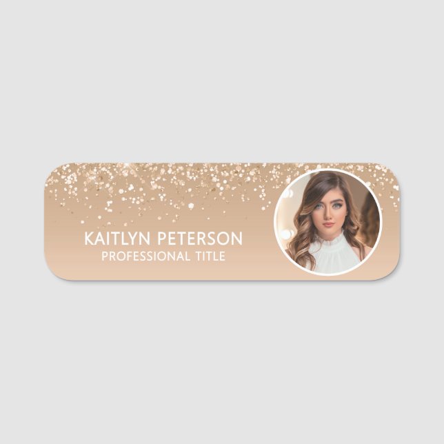 Elegant Gold Glitter Magnetic Employee Photo ID Namensschild (Vorderseite)