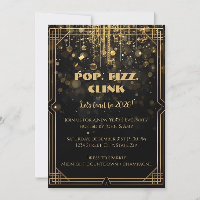 Elegant Gold Glitter New Year’s Eve Invitation Einladung (Vorderseite)
