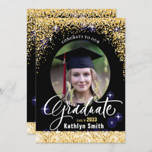 Elegant Gold Glitter Sparkling Photo Graduation Ankündigung
