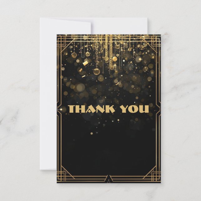 Elegant Gold Glitter Thank You Card | Black & Gold Dankeskarte (Vorderseite)