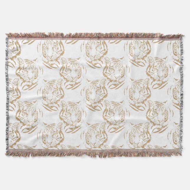 Elegant Gold Glitter Tiger Print White Design Decke (Vorderseite)
