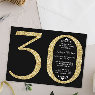 Elegant Gold Glitter Typography 30th Birthday Einladung
