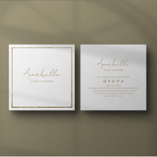Elegant Gold Glitter & White Rahmen Minimal Quadratische Visitenkarte