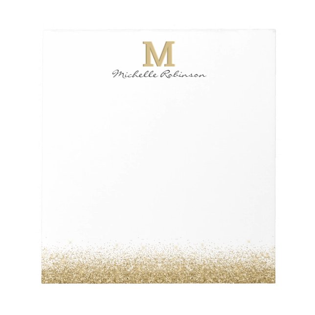 Elegant Gold Glittermonogram Notepad Notizblock (Vorderseite)