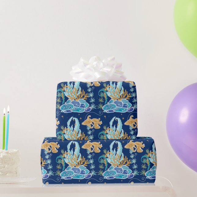 Elegant Gold Glittery Blue Geschenkpapier (Partygeschenke)