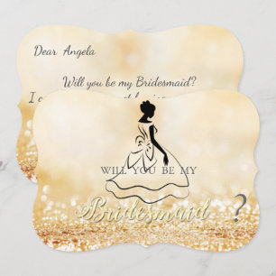 Elegant Gold Glittery Bokeh, Silhouette Bridesmaid Einladung