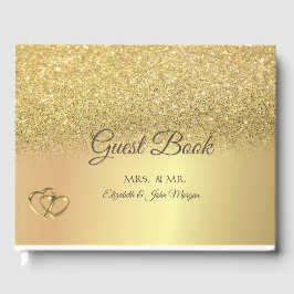 Elegant Gold Glitzer Bokeh Hearts Wedding Gästebuch