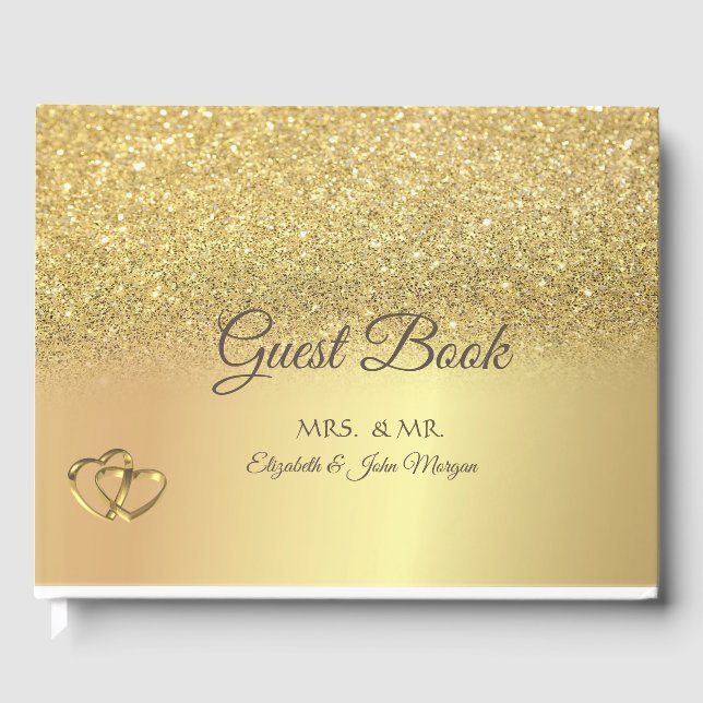 Elegant Gold Glitzer Bokeh Hearts Wedding Gästebuch (Vorderseite)
