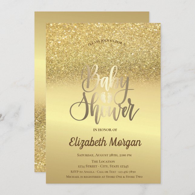 Elegant Gold Glitzer Bokeh Ombre Baby Shower Einladung (Vorne/Hinten)