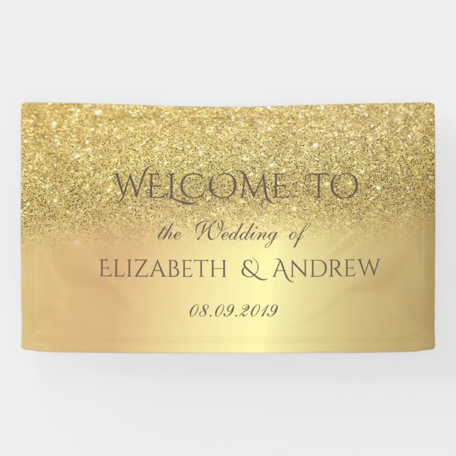 Elegant Gold Glitzer Bokeh Wedding Banner (Horizontal)