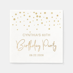 Elegant Gold Glitzer Confetti 60. Geburtstag Weiß Serviette