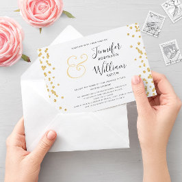 Elegant Gold Glitzer Confetti Script Wedding Einladung