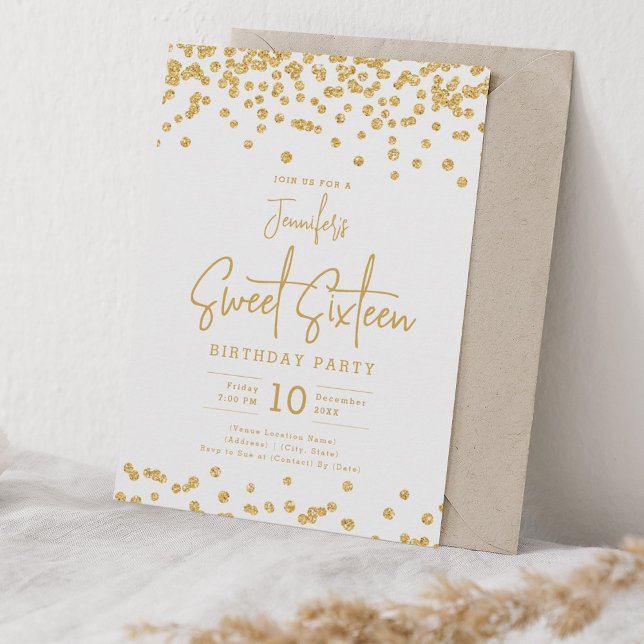 Elegant Gold Glitzer Confetti Sweet 16 Party Einladung (Elegant Gold Glitter Confetti Sweet 16 Party Invitation)