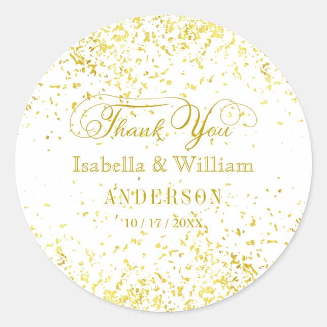 Elegant Gold Glitzer Confetti Wedding Vielen Dank Runder Aufkleber (Vorderseite)