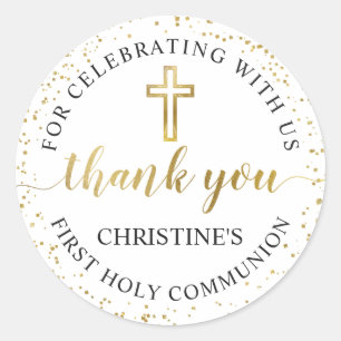 Elegant Gold Glitzer Erste Kommune Vielen Dank Runder Aufkleber