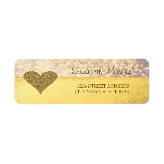 Elegant, Gold Glitzer Heart, Bokeh-Adressetikett (Vorne)