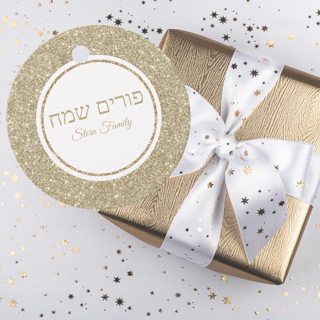 Elegant Gold Glitzer Hebrew Purim Sameach Geschenk Geschenkanhänger (Von Creator hochgeladen)