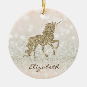 Elegant Gold Glitzer Unicorn Bokeh Keramik Ornament