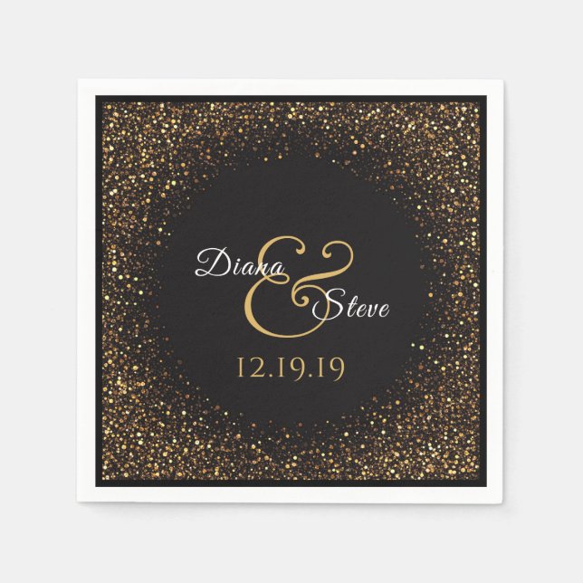 Elegant Gold Glitzer Wedding Monogram Serviette (Vorderseite)