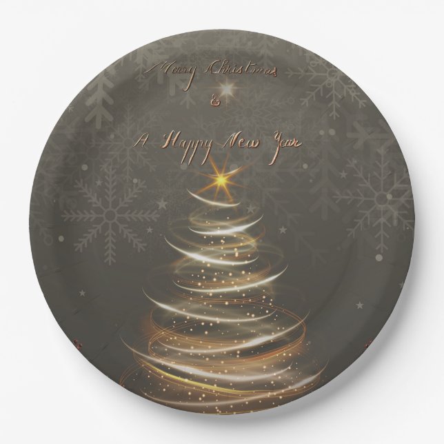  Elegant Gold  glow Christmas Tree Pappteller (Vorderseite)