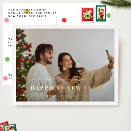 Elegant Gold GLÜCKLICHSTE NEUJAHRE 2026 Foto Frame Folien Feiertagspostkarte