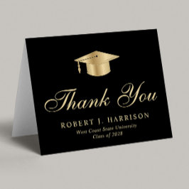 Elegant Gold Grad Cap Black Abschluss Dankeskarte