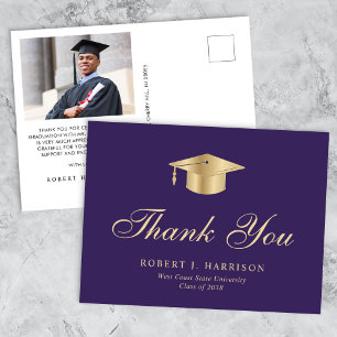 Elegant Gold Grad Cap Foto Abschluss Vielen Dank Postkarte