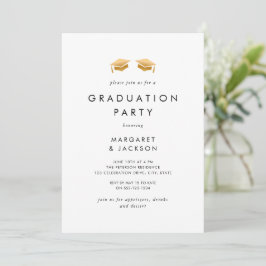 Elegant Gold Grad Cap Joint Graduation Party Einladung